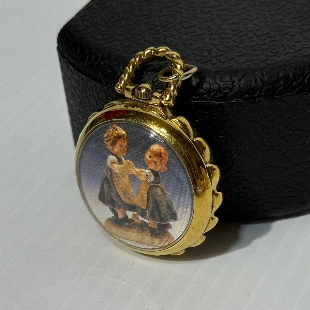 MJ Hummel Spring Dance Pendant Watch Gruen Gold Tone Roman Numeral 276-2035